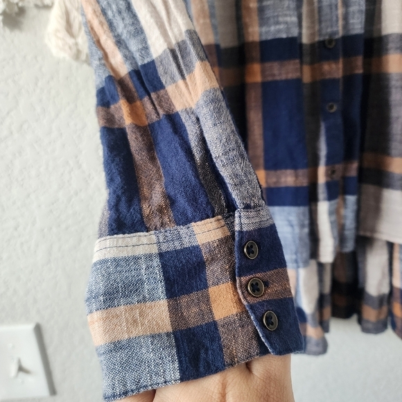 Free People Preppy In Plaid Oversize High Low Flowy Button Down Top Academia XS - Picture 6 of 12